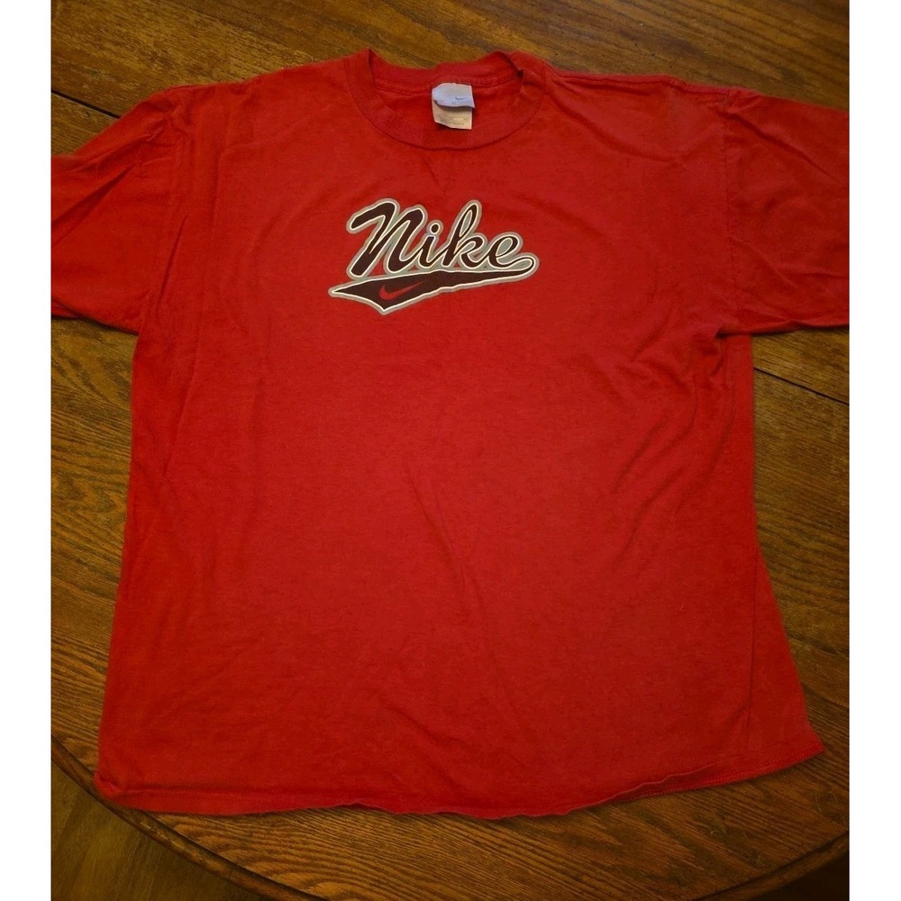 Vintage NIKE TEAM Spell Out Swoosh T Shirt‎ 00s Y2k Red XLarge 90's